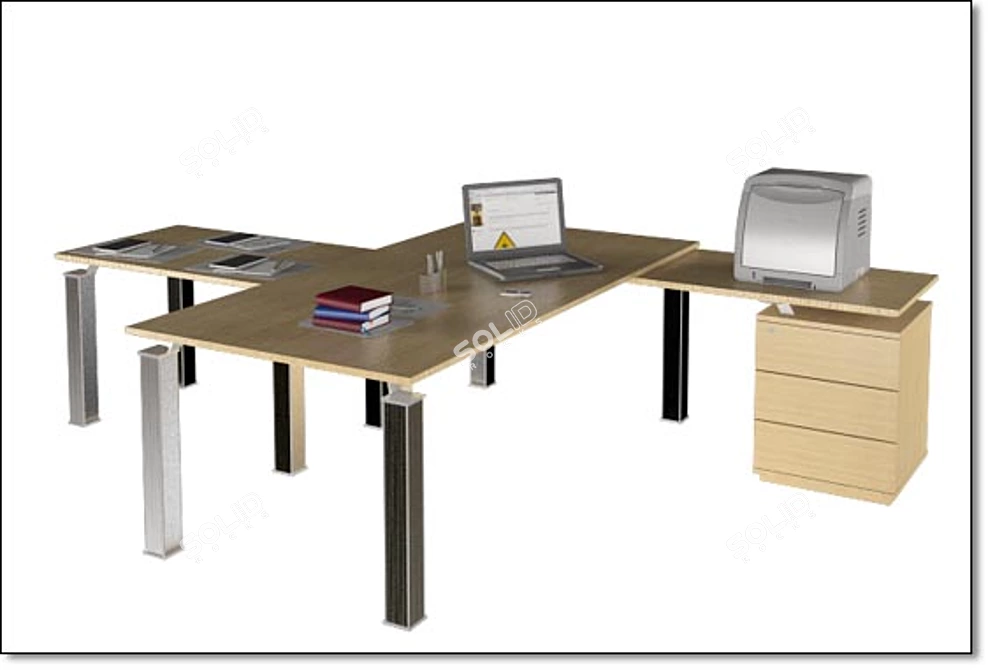 Executive Table with Briefing Attachment & Side Cabinet 3D model image 1