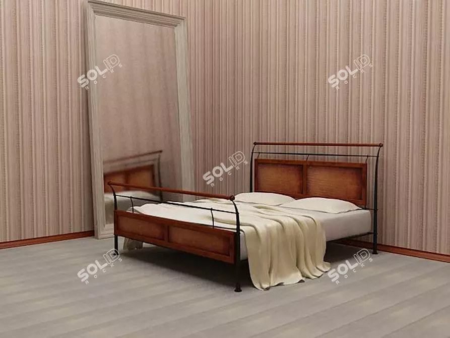 Parigi Bed: Malaysian Craftsmanship, Rubberwood, Rattan 3D model image 1