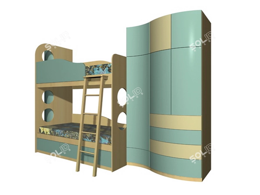 Flexible Double Bunk Bed for Kids 3D model image 1