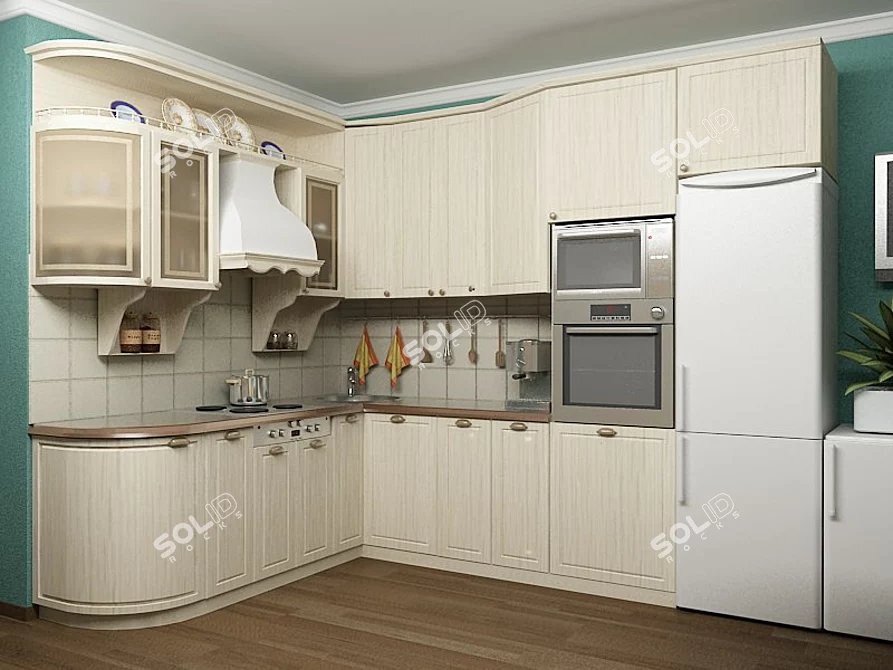 Modern Kitchen Set with Built-in Appliances 3D model image 1