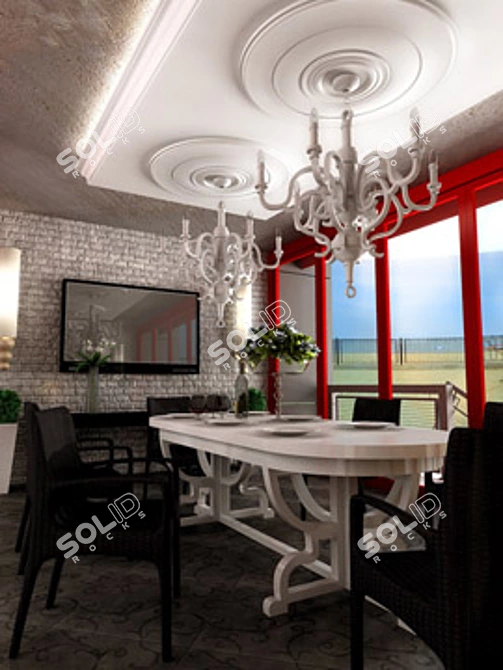 Elegant Table & Chandelier Set 3D model image 1