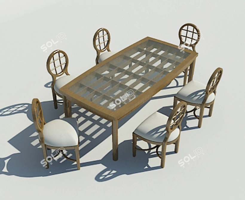 Title: Wooden Table & Chairs 3D model image 1