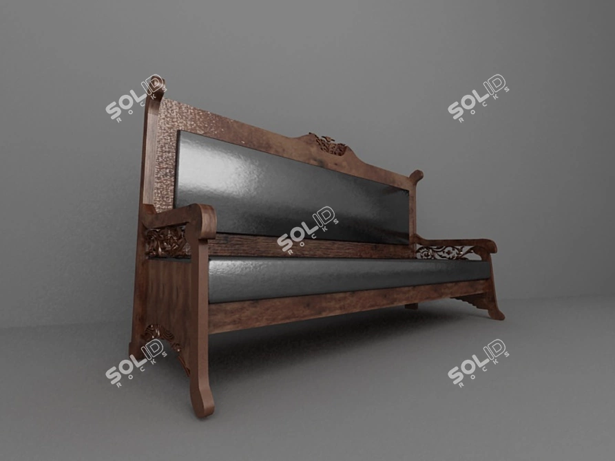 Rustic Wooden Sauna Bench 3D model image 1