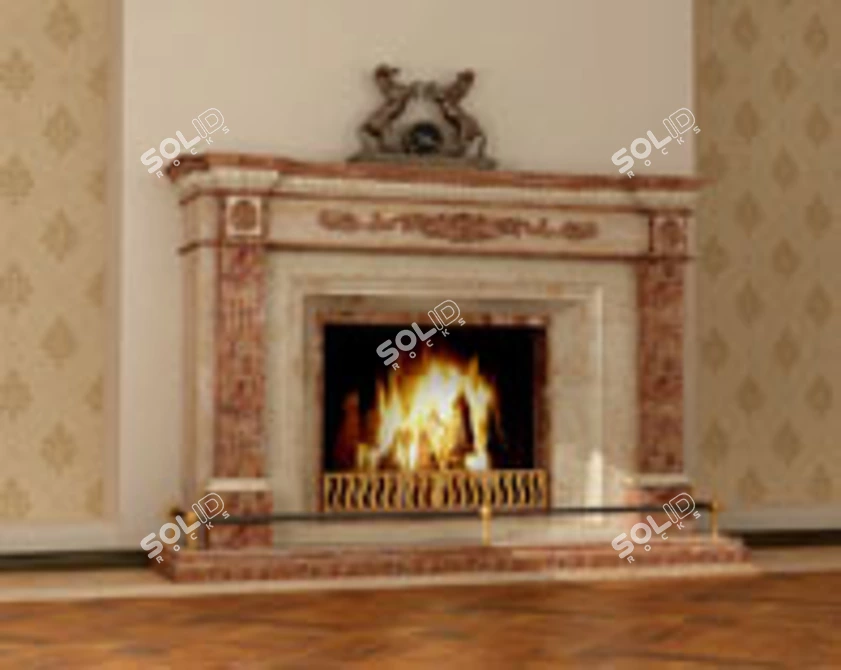 Fireside Time: Fireplace and Watches 3D model image 1