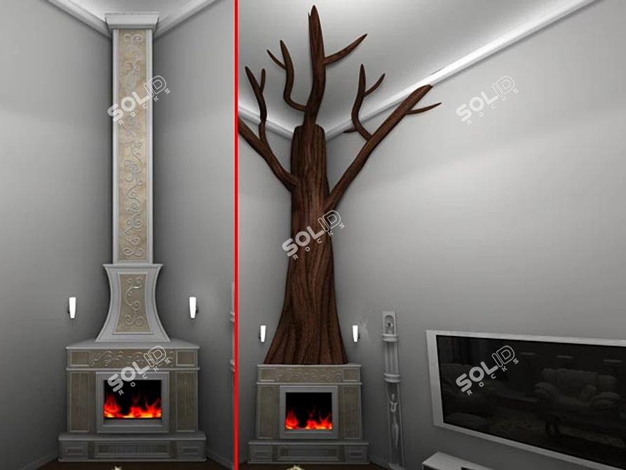 Title: Elegant Dual-Fire Fireplace Set 3D model image 1