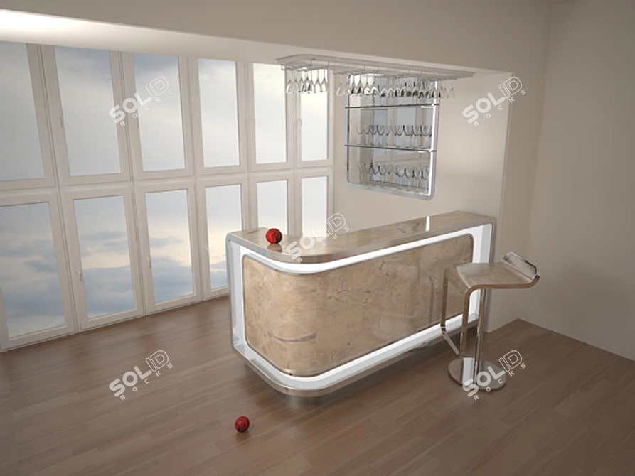 Curve Bar Rack: Plastic & Natural Stone Texture 3D model image 1