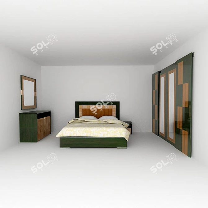 Genesses - Mirrors, dresser, bed, bedside table, coupe doors with textures. 3D model image 1