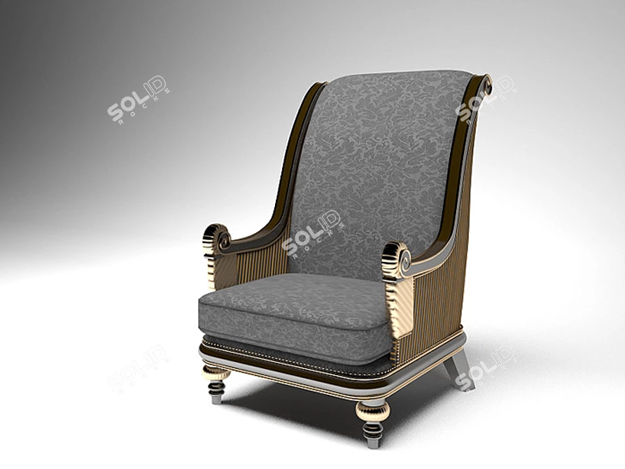 Black Floral Pattern Armchair 3D model image 1