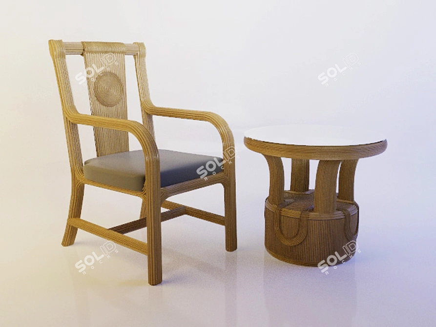 Woven Table and Chair Set 3D model image 1