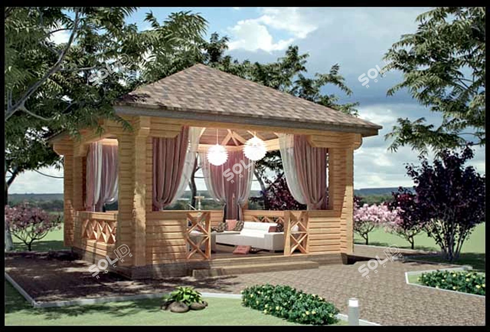 Elegant Log Gazebo 3D model image 1