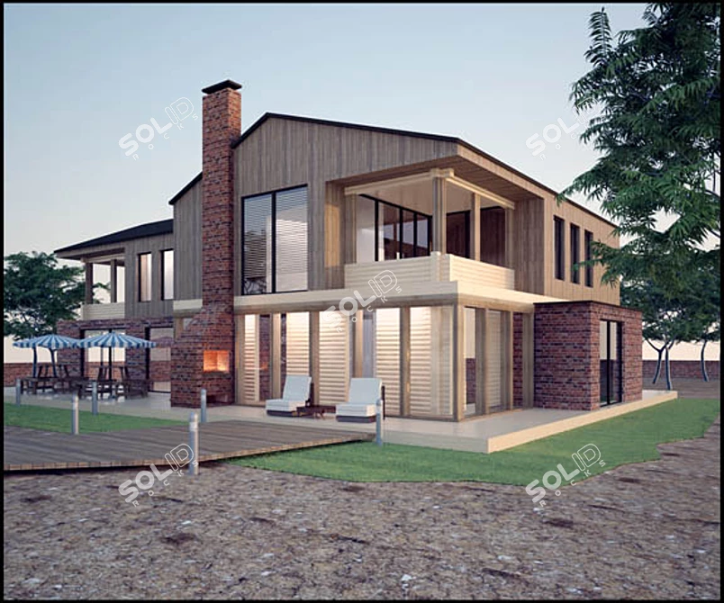 Versatile Brick, Timber, and Cladding House 3D model image 1