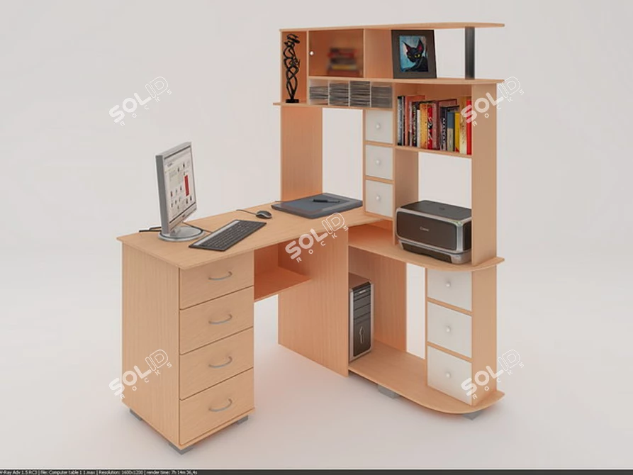 Modern Corner Computer Desk 3D model image 1