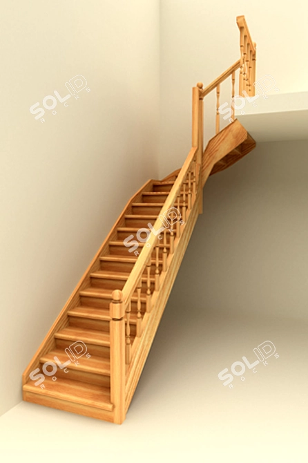 Elegant Wooden Stairs 3D model image 1