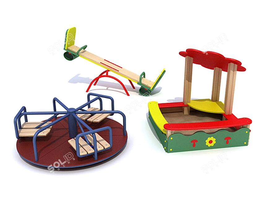 Playful Sandpit with Rotating Turntable & Rocking Chair 3D model image 1