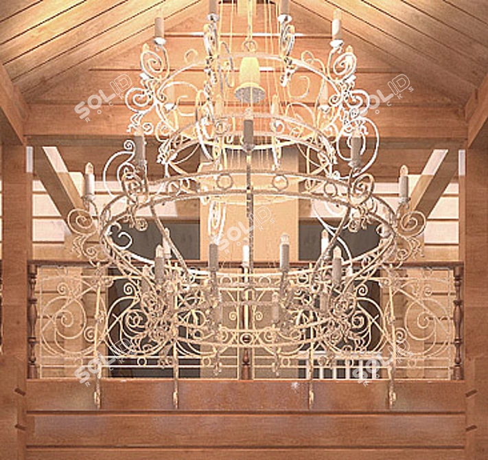 Title: Vintage Iron Chandelier & Railings 3D model image 1