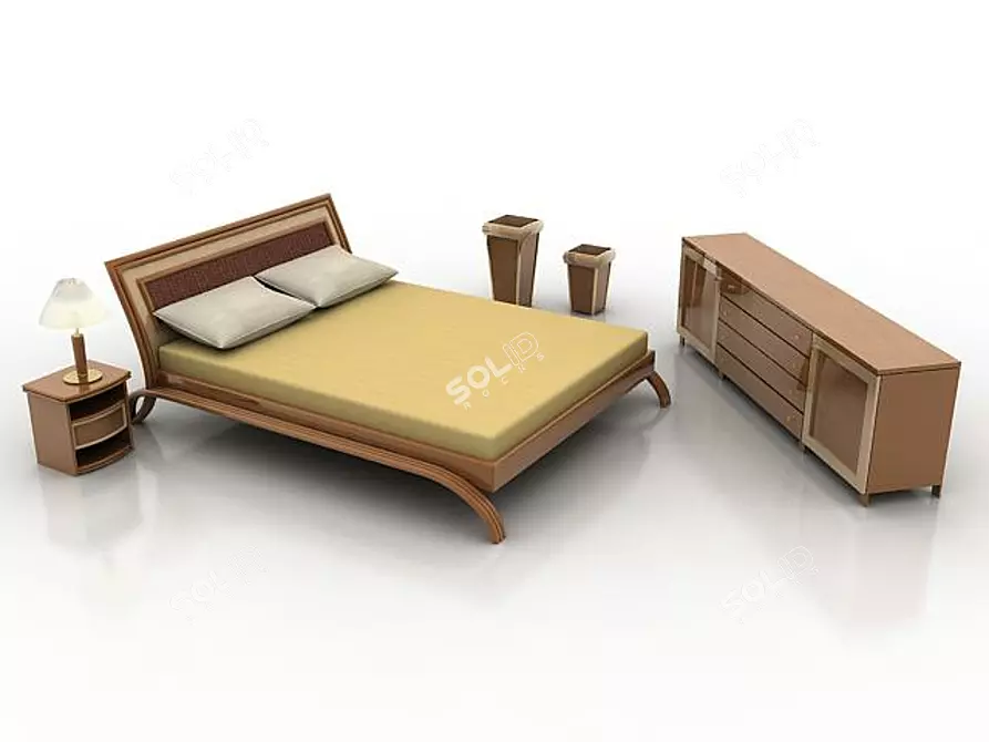 Elegant Rattan Bed Set 3D model image 1