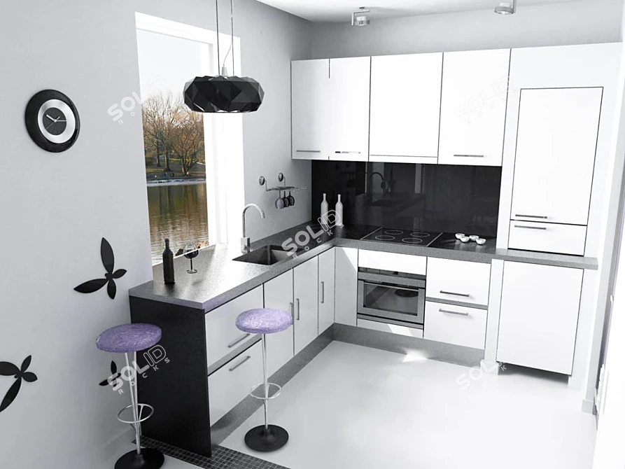 White Kitchen Model 3D model image 1