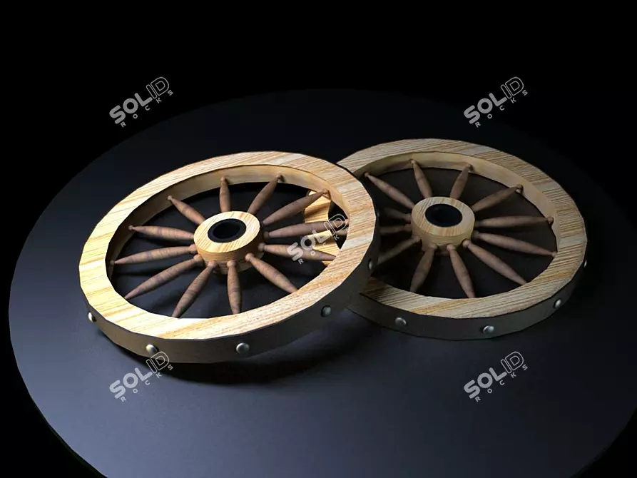 Vintage Wooden Cart Wheel 3D model image 1