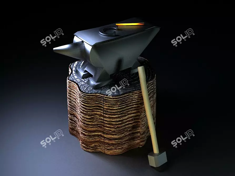 Forging Set: Anvil, Hammer, Horseshoe 3D model image 1