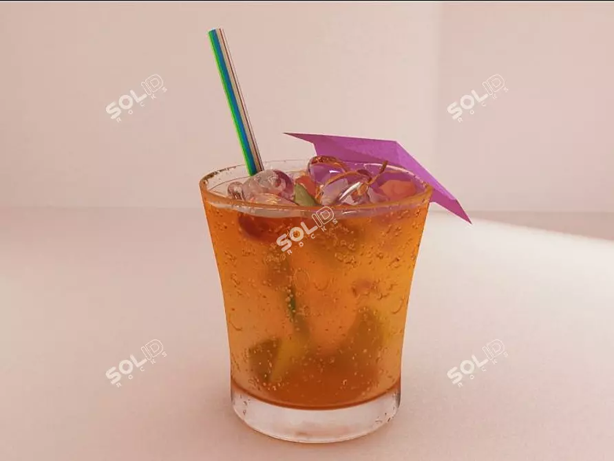 Refreshing Mojito Cocktail with Ice, Straw, and Umbrella 3D model image 1