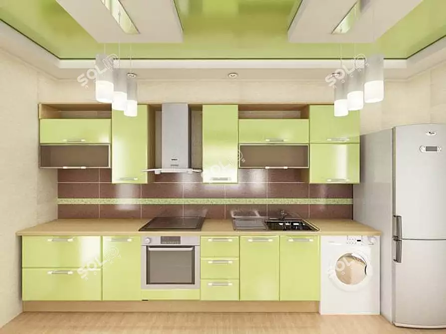 Modern Textured Kitchen 3D model image 1