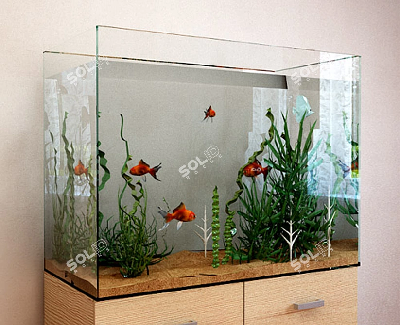 Aquarium with Fish, Water, and Algae 3D model image 1