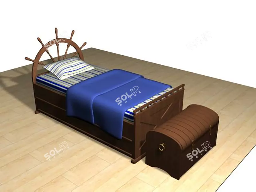 Marine Inspired Bed & Chest 3D model image 1