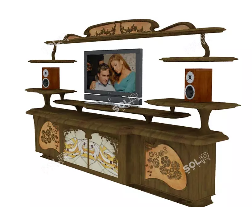 Art Nouveau TV Stand: Exclusive Carved Design 3D model image 1