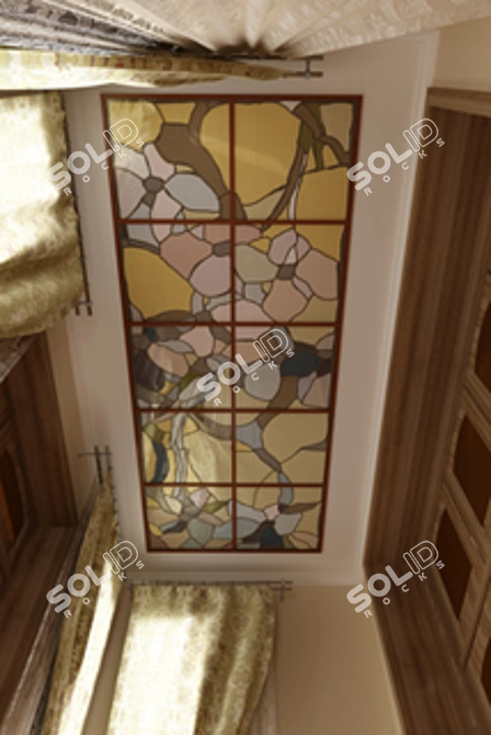 Elegant Stained Glass Panel 3D model image 1