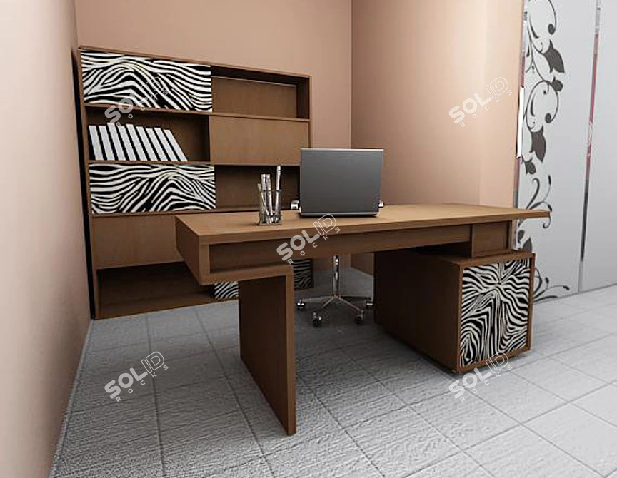 Sleek Workspace Set: Desk & Bookcase 3D model image 1
