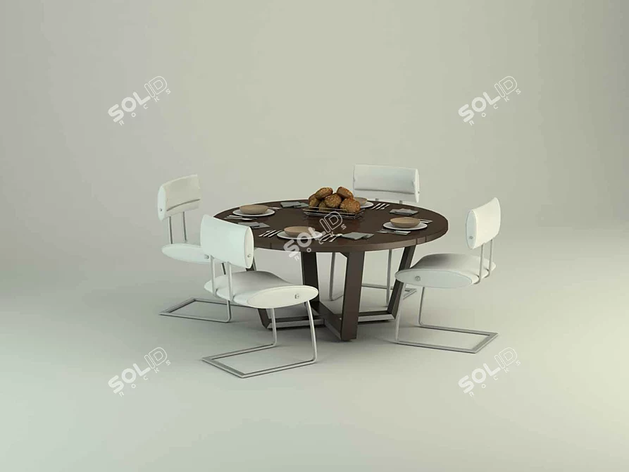 Modern Dining Set: Table & Chairs 3D model image 1