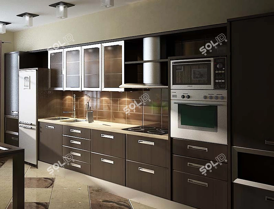 Ultra-Tech Dark Brown Kitchen 3D model image 1