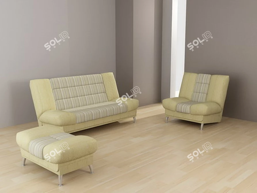 Vega 16 Sofa Set: Sofa, Chair, Ottoman 3D model image 1