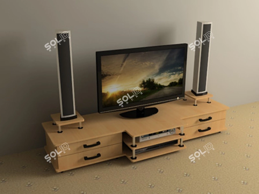 3D TV Set with Stylish Table 3D model image 1