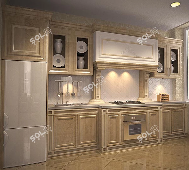 Elegant Classic Kitchen 3D model image 1