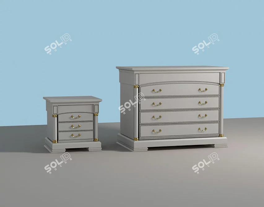 3D Chest of Drawers & Bedside Table Set 3D model image 1