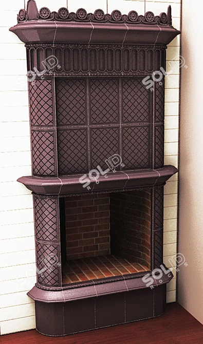 Sleek Tiled Fireplace 3D model image 1