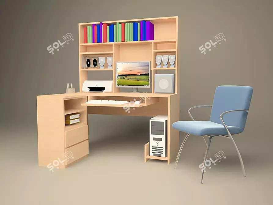 Modern Computer Desk 3D model image 1