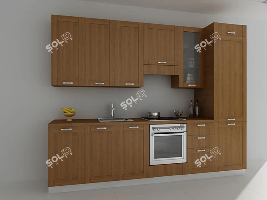 Texture Kitchen with Sink, Oven & Cooktop 3D model image 1