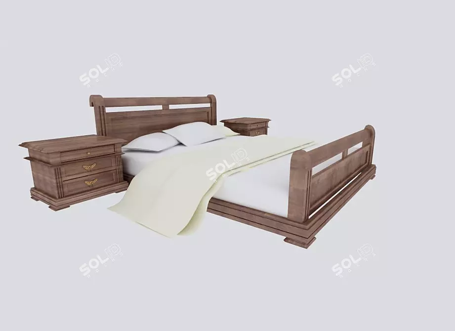 Wooden Bed: Authentic Style 3D model image 1