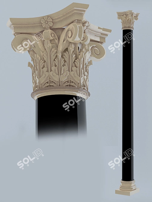 Elegant Golden Black Lacquer Column 3D model image 1