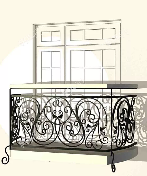 Elegant Wrought Iron Balcony Fence 3D model image 1
