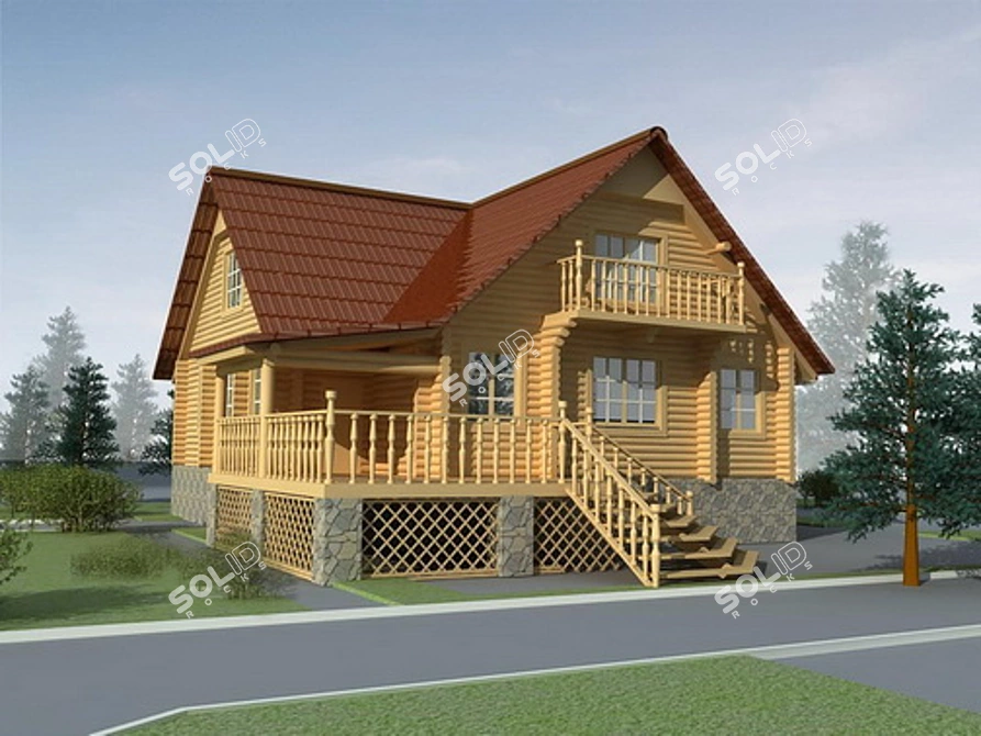 Cozy Log Home with V-Ray Lighting 3D model image 1