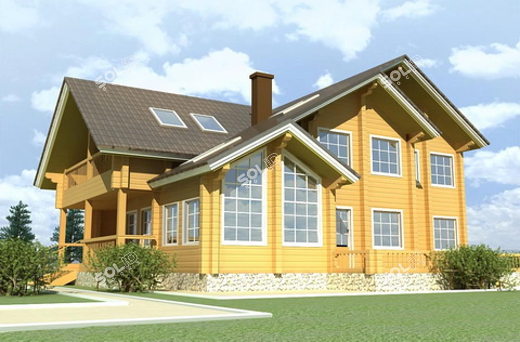 Cozy Timber Home with V-Ray Rendering 3D model image 1