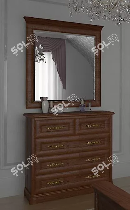 Elegant Bedroom Dresser & Mirror 3D model image 1