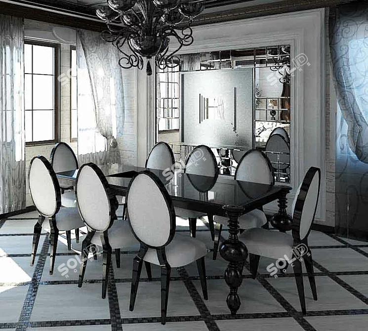 Elegant Dining Set: Table + Chairs 3D model image 1