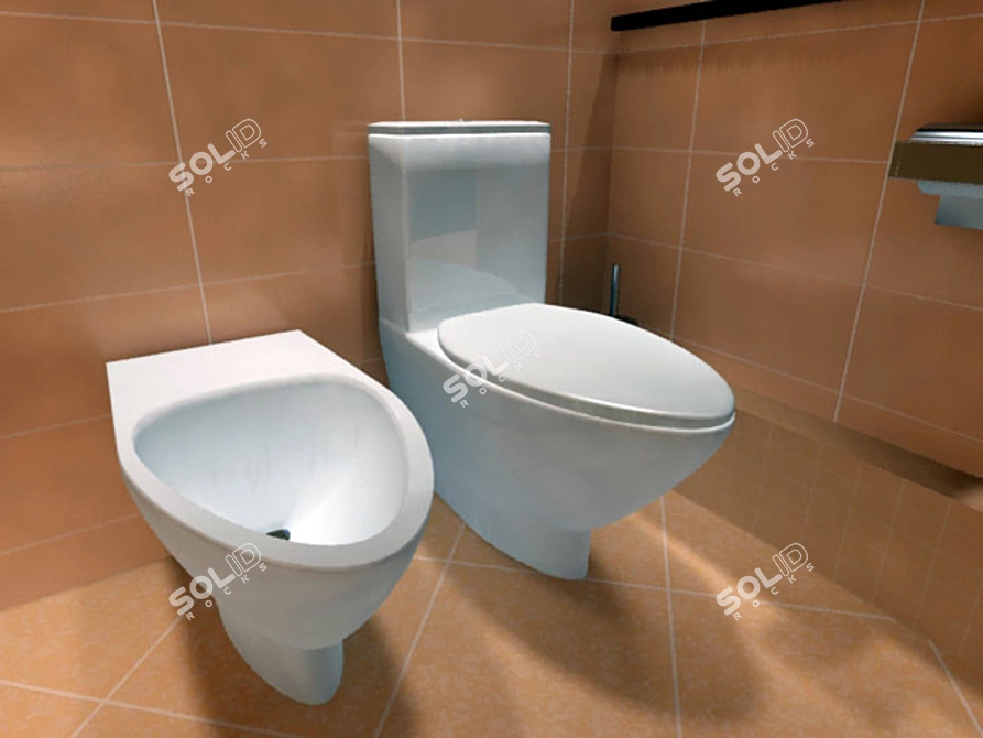 Wall-Mounted Toilet & Bidet Set 3D model image 1