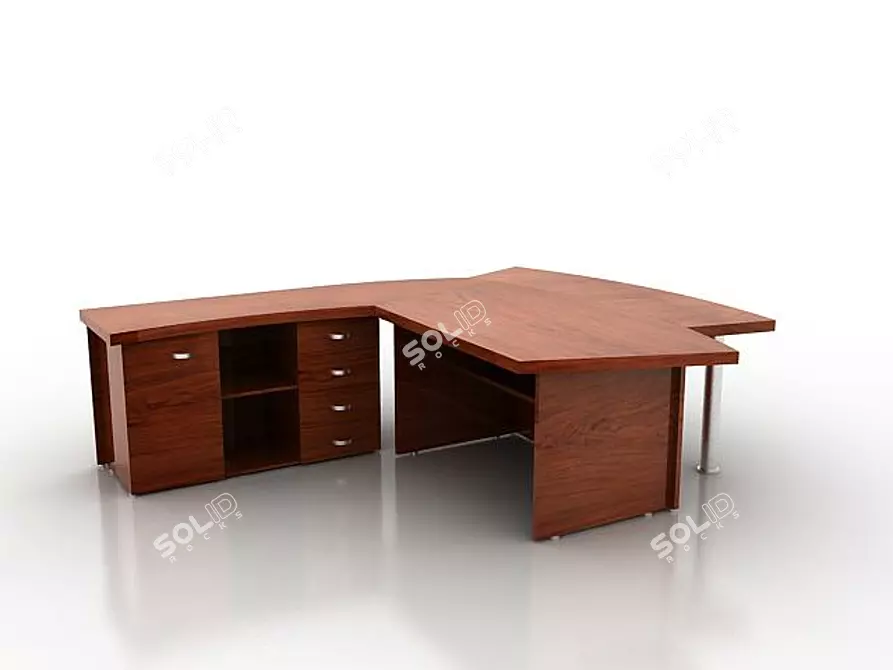 Executive Table with Cabinet and Conference Extension 3D model image 1