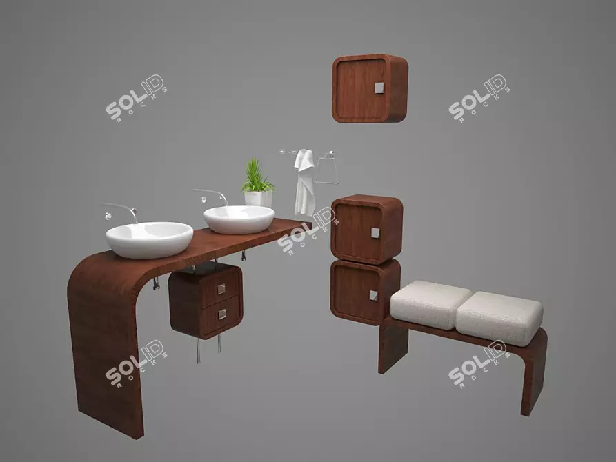 Modern Wooden Bath Furniture Set 3D model image 1