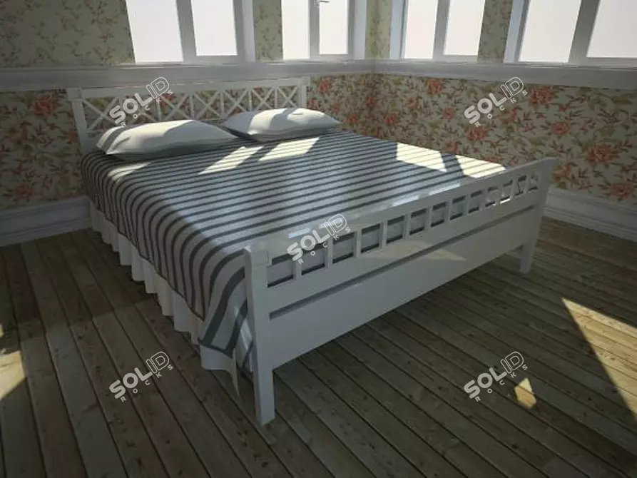 White Bed: Pillows + Bedspread 3D model image 1